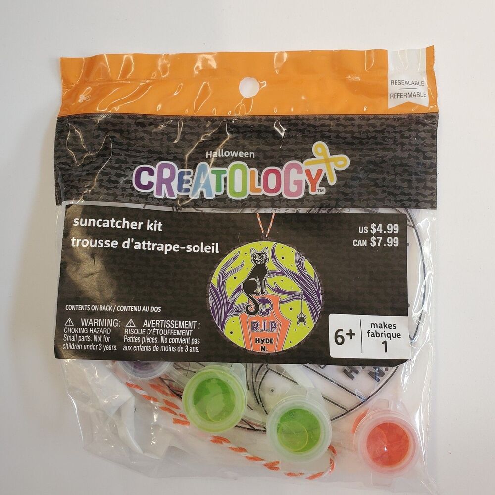 Creatology Halloween Suncatcher Kit ~ Cat with RIP Headstone paints